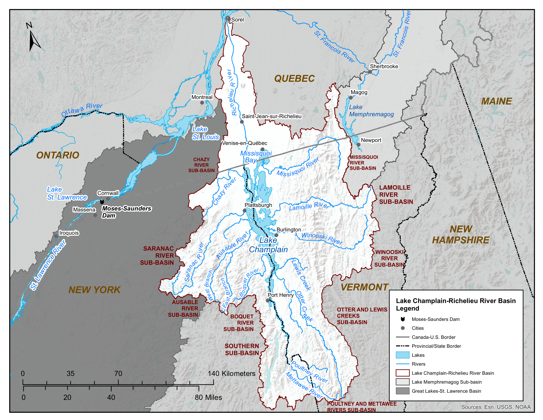 Lake Champlain and Richelieu River basin map