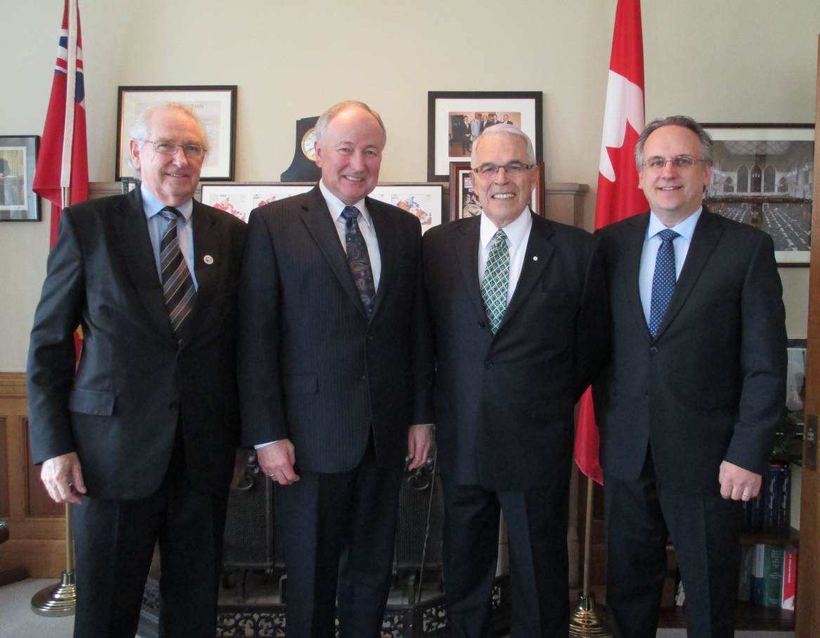 Canadian Commissioners Gordon Walker, Benoit Bouchard and Richard Morgan, recently met with Minister Nicholson (2nd from left) to discuss some other IJC activities in detail
