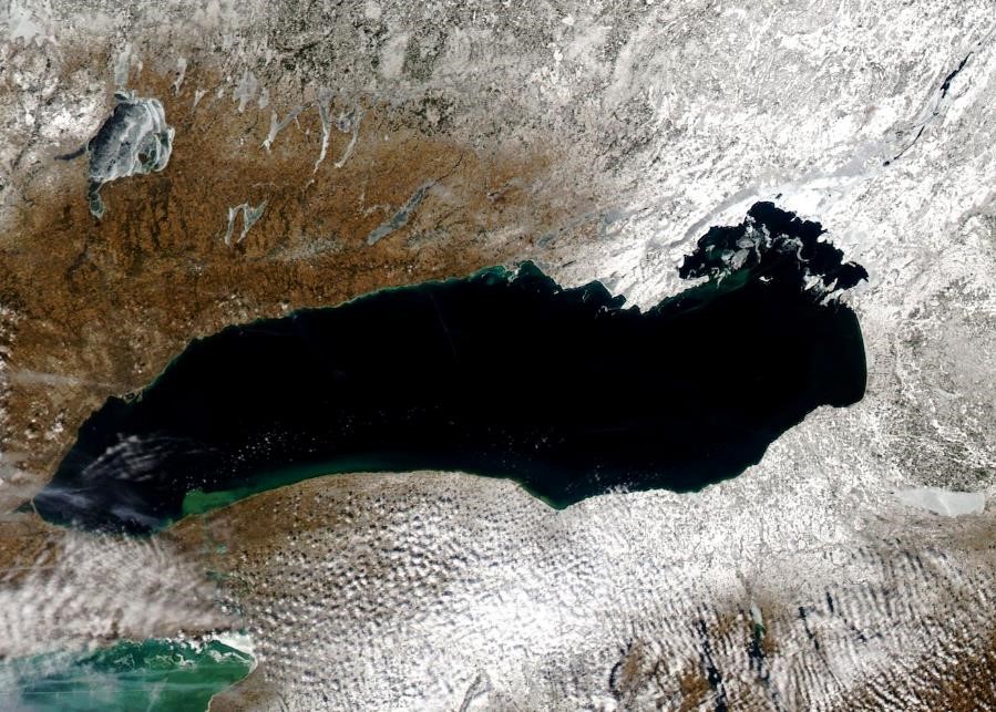 A satellite image of Lake Ontario taken Feb. 22, 2016. Credit: NOAA/MODIS