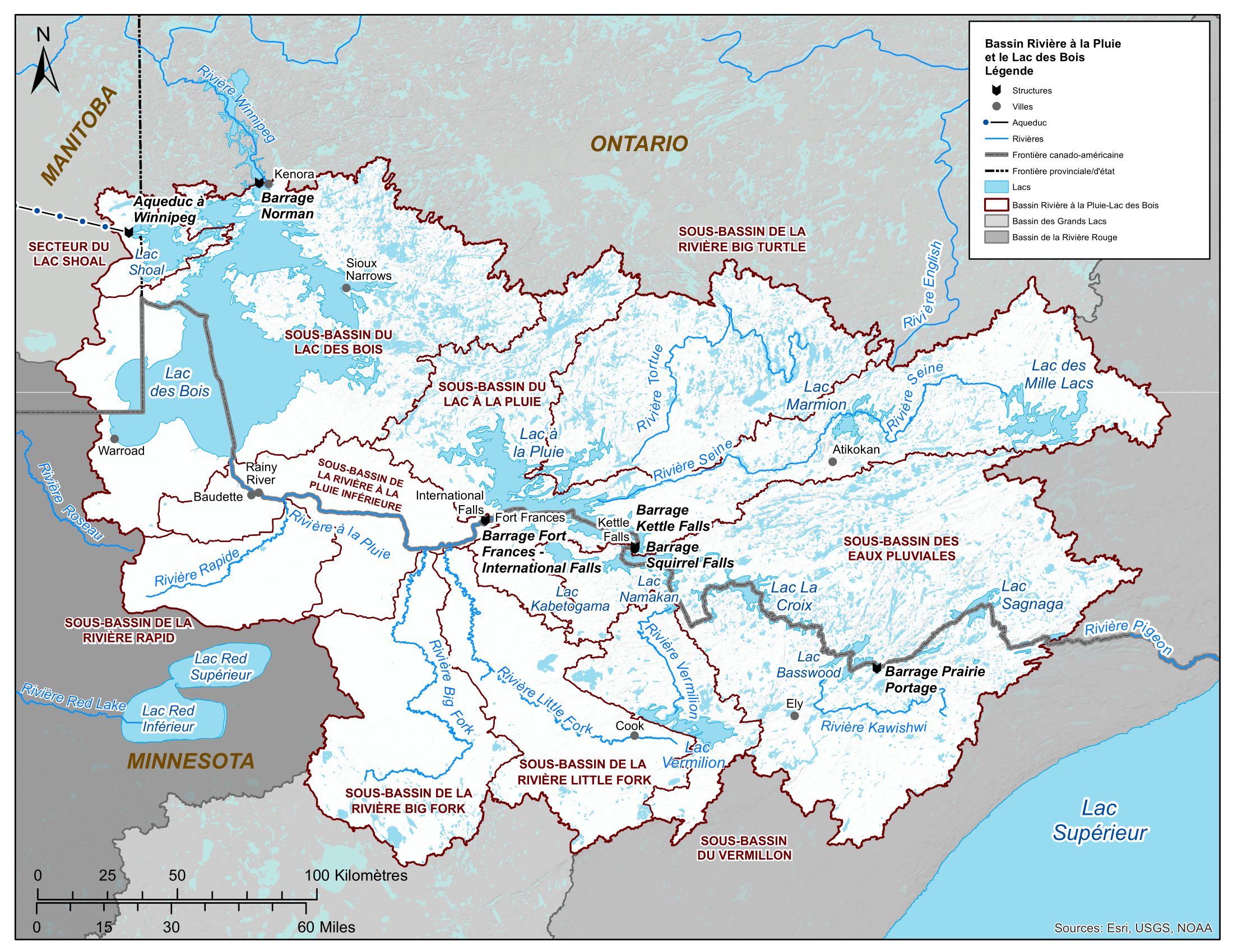 Carte du bassin de la Rivière à la Pluie et le Lac des Bois