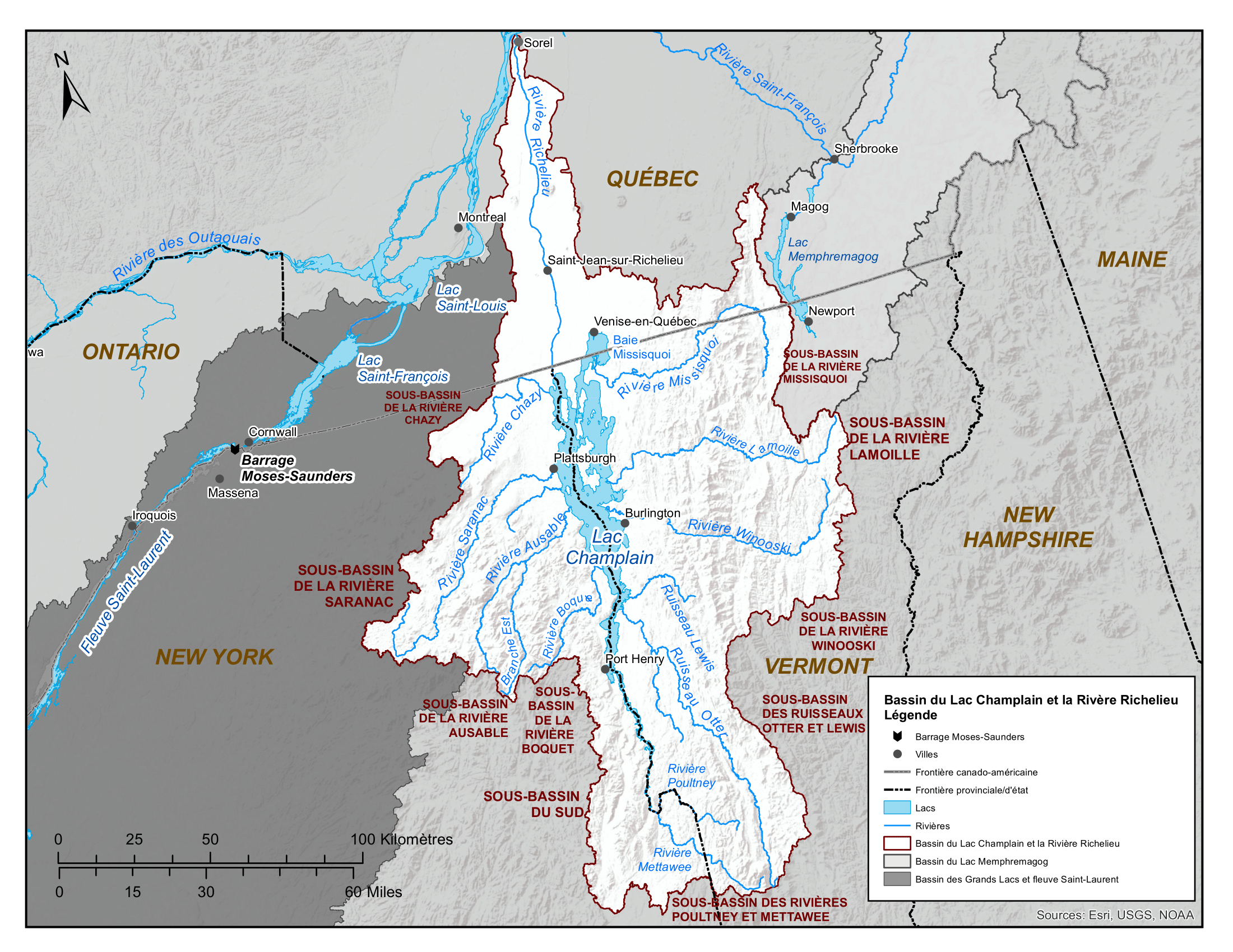 Carte du bassin du Lac Champlain et de la Rivière Richelieu