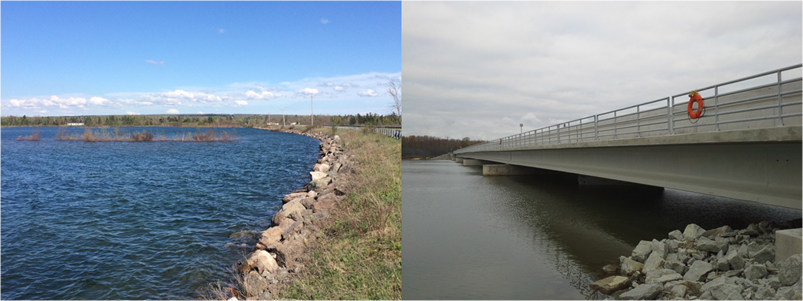 Before and after shots of the Sugar Island crossing and its effect on the water 