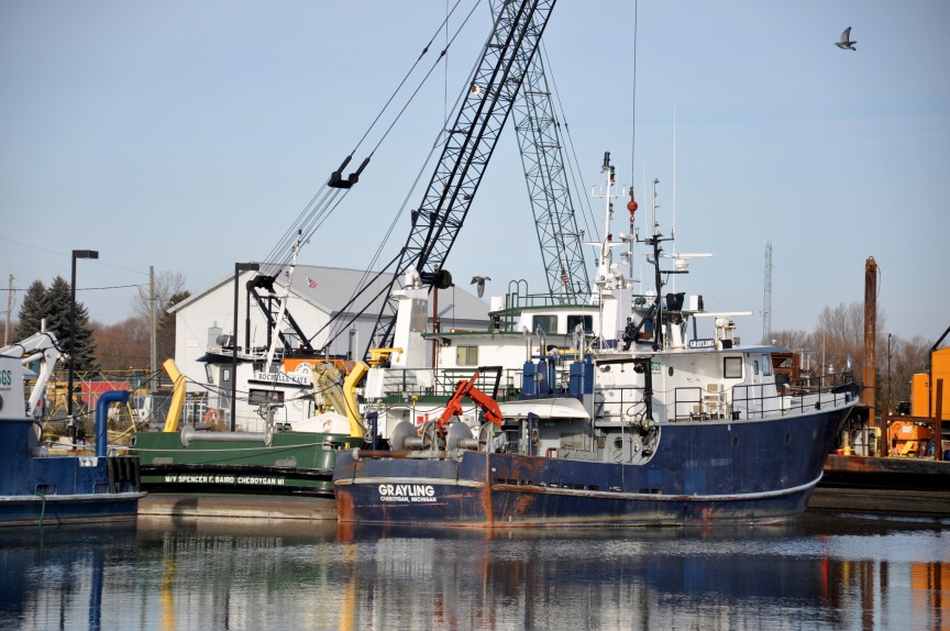  The Grayling, far right, docked at the Cheboygan Vessel Base in 2011. Credit: USGS/Andrea Miehls