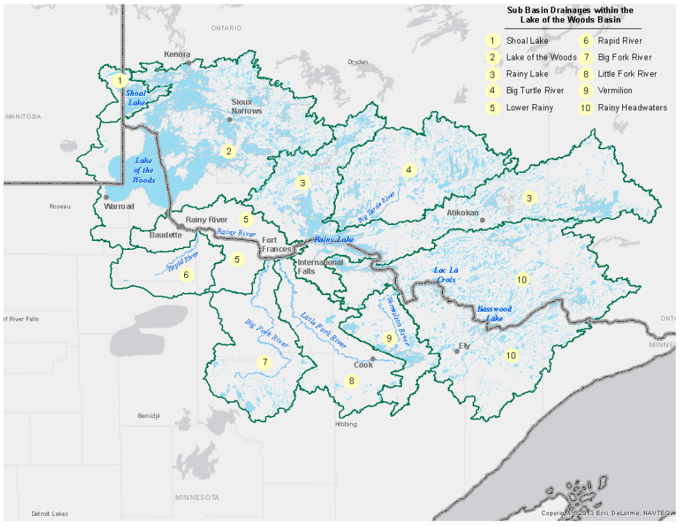 Carte du bassin du lac des Bois tirée du rapport complet [en anglais].