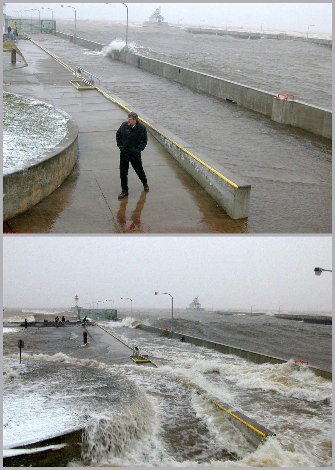 Top and above: A seiche that hit Canal Park in Duluth, Minnesota, in 2002. Credit: Minnesota Sea Grant. 