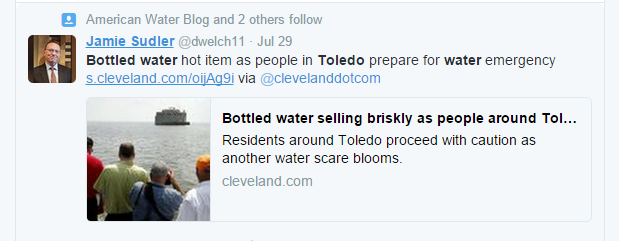 A tweet from July 2015 on concerns about algal blooms in Lake Erie.