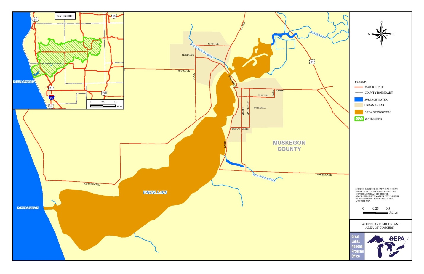 The boundaries of the White Lake Area of Concern. Credit: EPA.