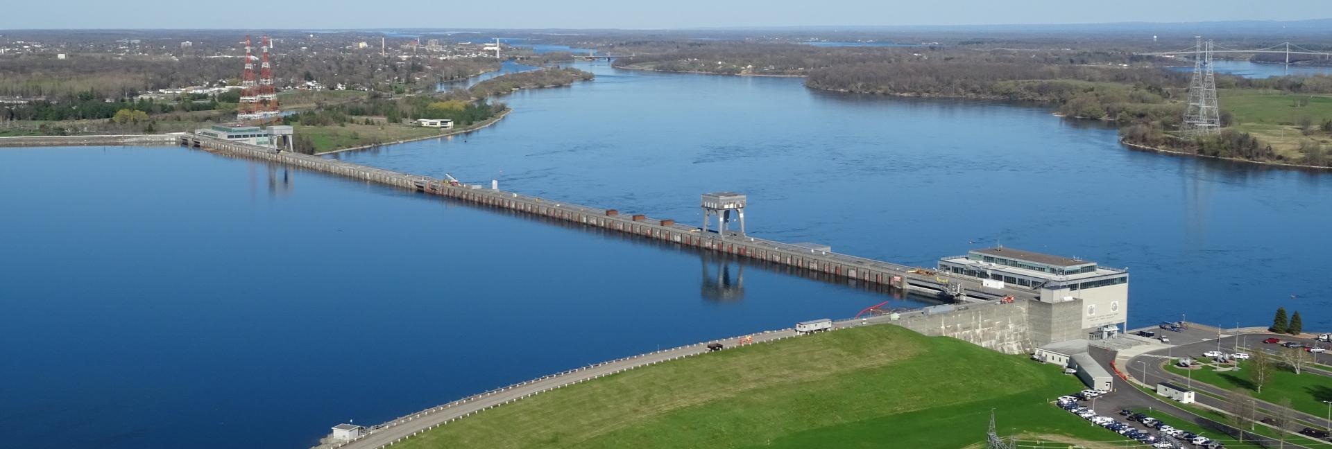 Drone shot of Moses-Saunders Dam