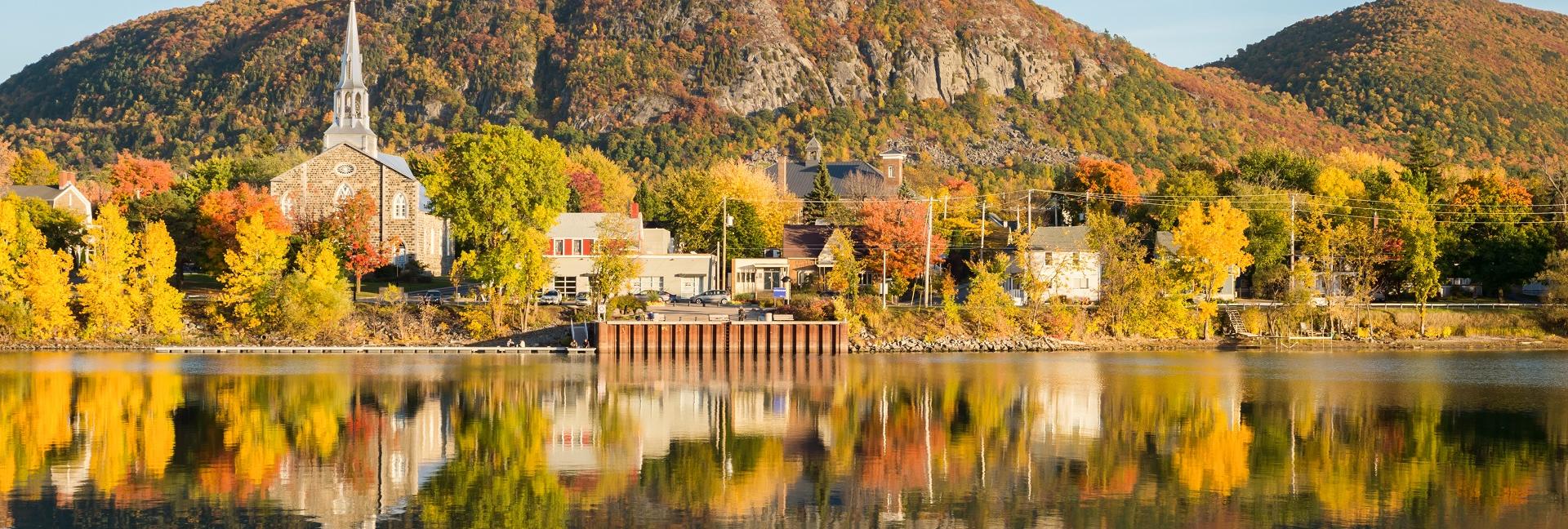 Image of Mont Saint-Hillaire in Fall from Richelieu River banks in Beloeil