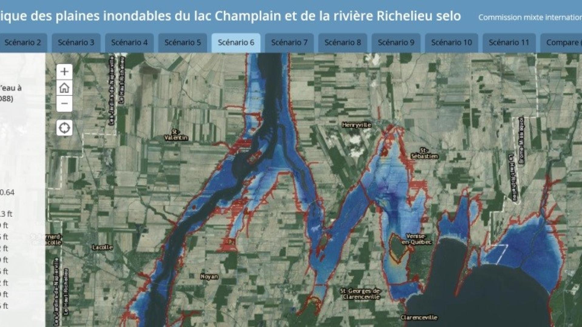Water Matters - Static Map of Lake Champlain-Richelieu River flood plains